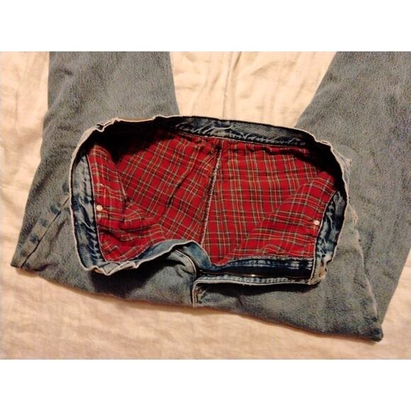 LL Bean WOMENS Double L Relaxed Fit Plaid Flannel Lined Denim Blue Jeans - Picture 8 of 10